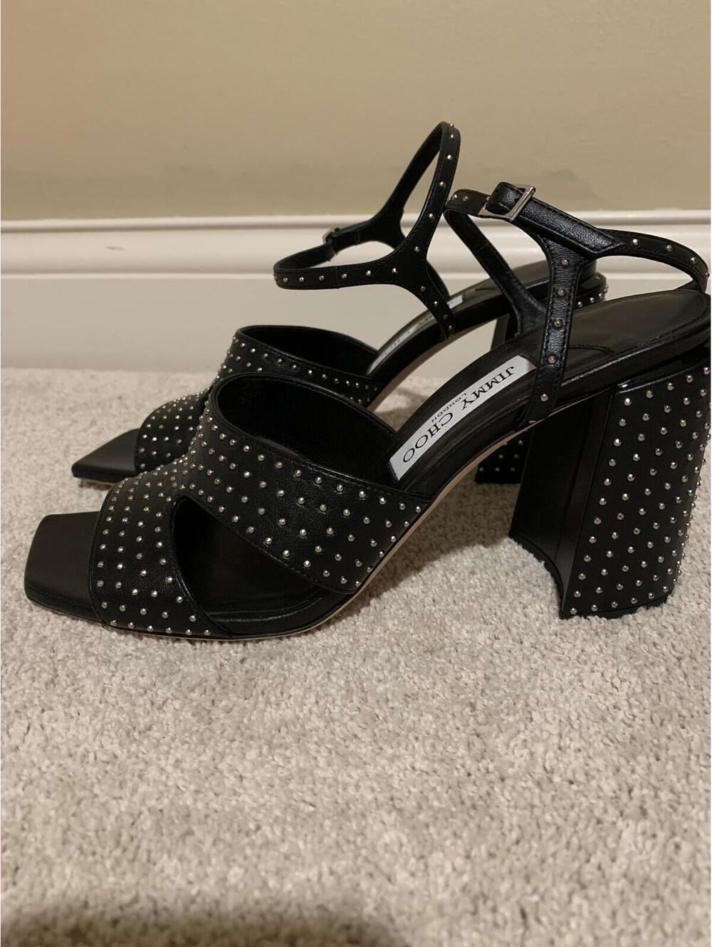 Jimmy Choo Ellison Black Studded Block Heel Sandals $1095